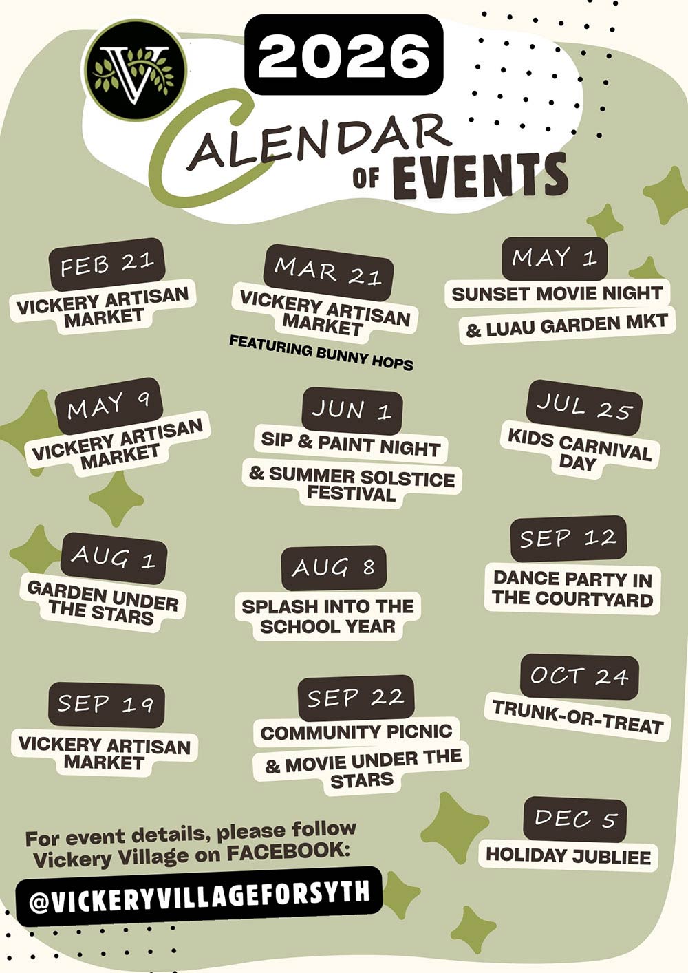2026 Calendar of Events at Vickery Village