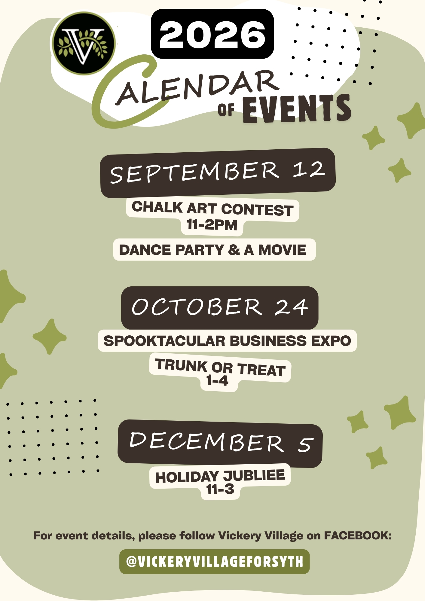 2026 Calendar of Events at Vickery Village